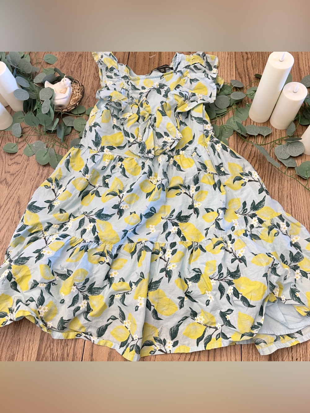 French Connection Girls 10/12 Lemon Dress Cotton Ruffle Tiered Back to School EE